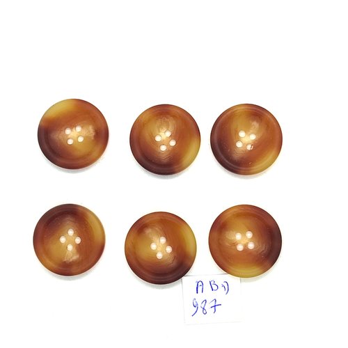 6 boutons en résine marron et beige - 22mm - abd987