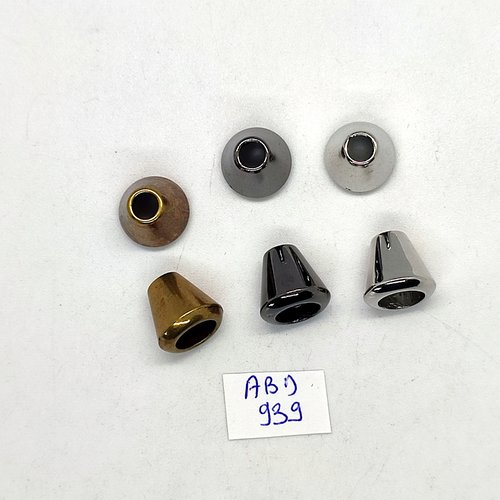 6 embouts pour cordon (blouson ou anorak) résine argenté doré et gris - 12mm - abd939