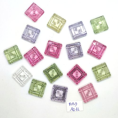 17 boutons en résine multicolore - 17x17mm - abd1012