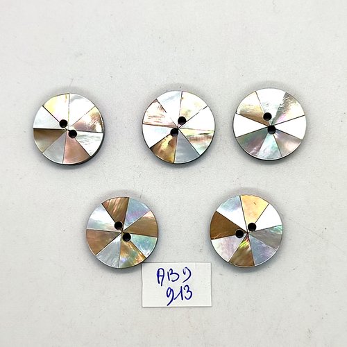 5 boutons en résine marron et gris - 19mm - abd913