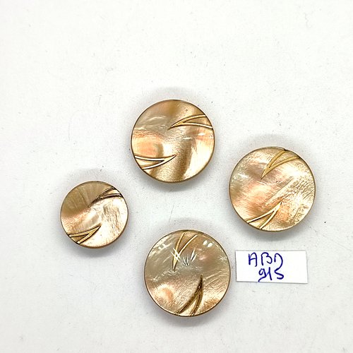 4 boutons en résine marron et doré - 22mm et 17mm - abd915