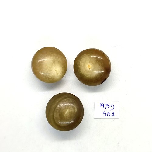 3 boutons en résine beige foncé / vert - 22x27mm - abd909