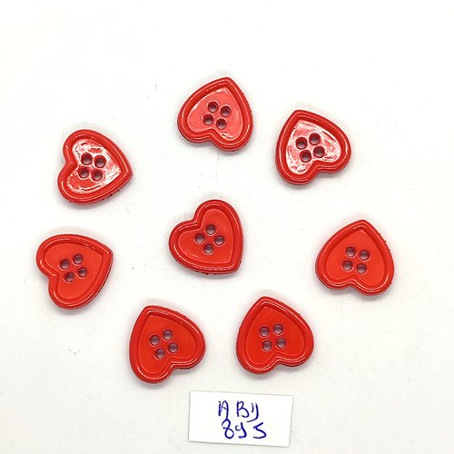 8 boutons en résine rouge (coeur) - 15mm - abd895