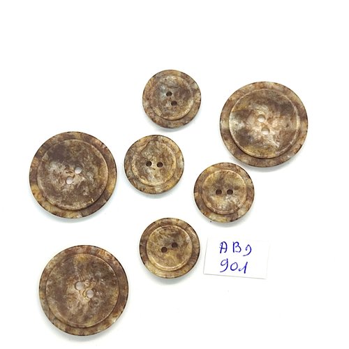 7 boutons en résine marron - 27mm et 18mm - abd901