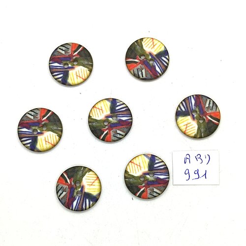 7 boutons en résine multicolore - 18mm - abd991
