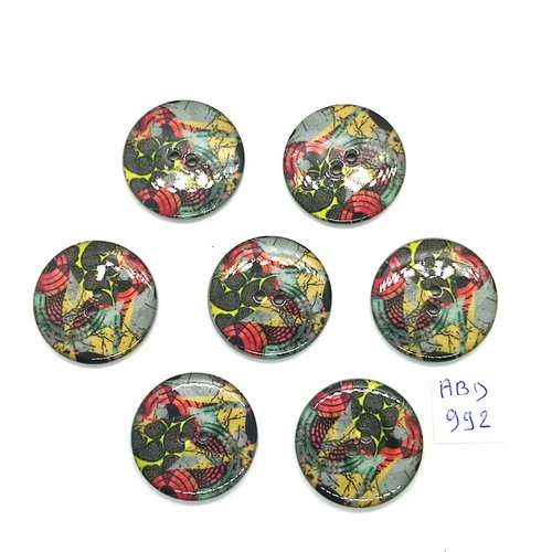 7 boutons en résine multicolore - 26mm - abd992