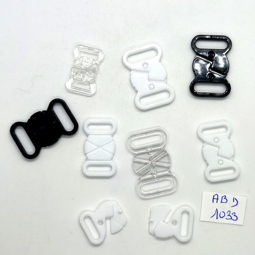 7 attaches en résine blanc noir et transparent - taille diverse - abd1033