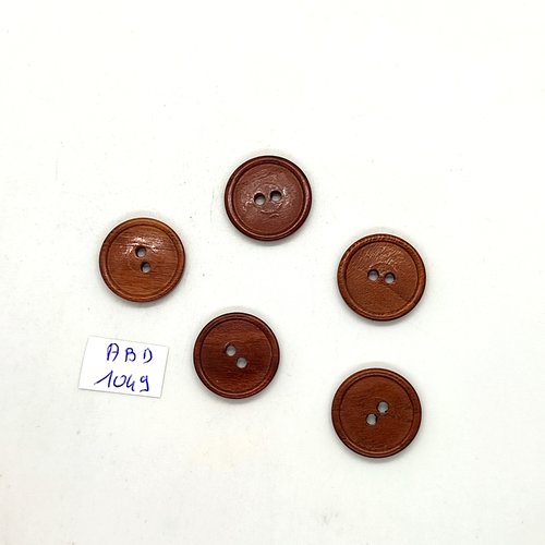 5 boutons en bois marron - 18mm - abd1049