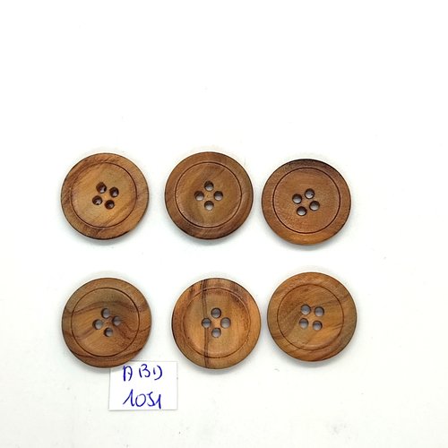 6 boutons en bois marron - 22mm - abd1051