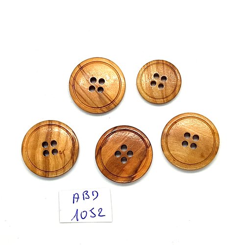 5 boutons en bois marron clair - 23mm et 18mm - abd1052