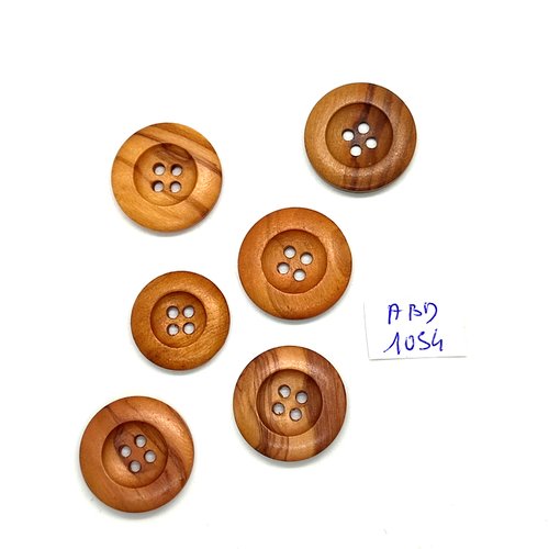 6 boutons en bois marron - 23mm et 20mm - abd1054