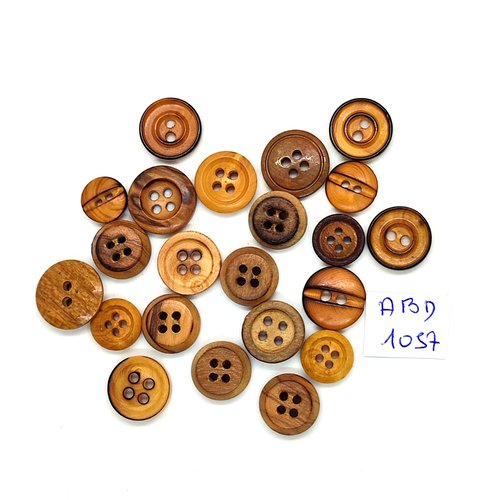 22 boutons en bois marron - entre 11mm et 15mm - abd1057