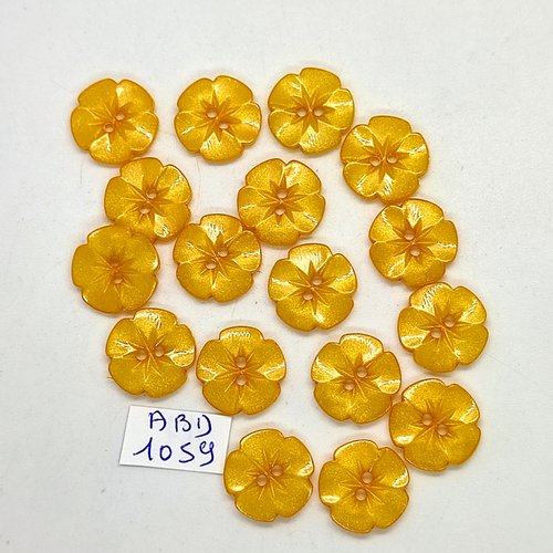 17 boutons en résine jaune / orangé (fleur) - 15mm - abd1059