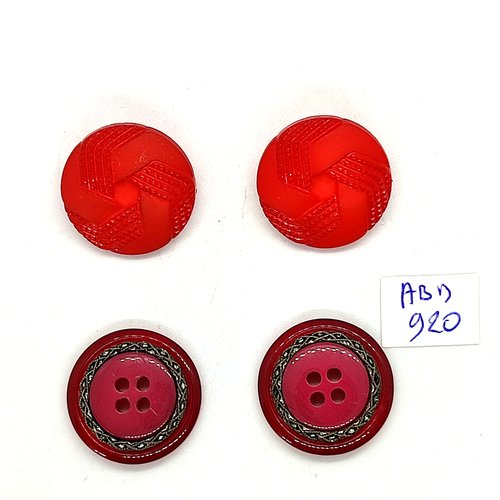 4 boutons en résine rouge clair et rouge foncé - 23mm - abd920