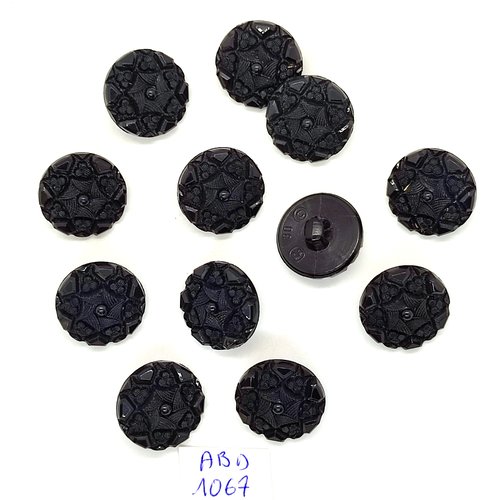 12 boutons en résine noir - 19mm - abd1067