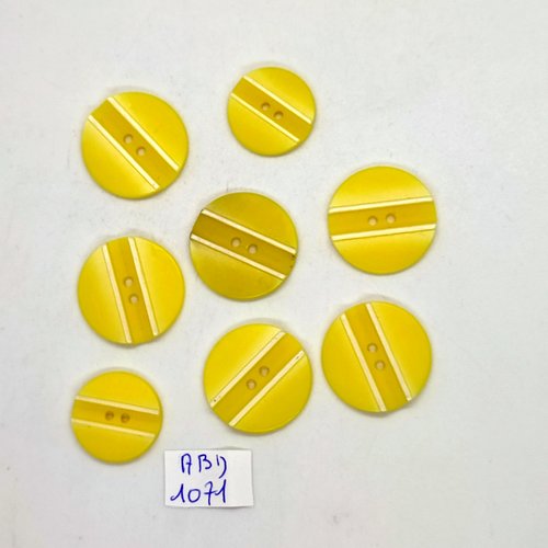 8 boutons en résine jaune et blanc - 22mm et 18mm - abd1071