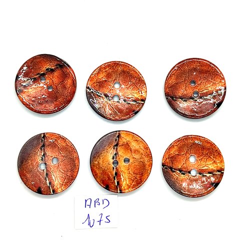 6 boutons en coco orangé / marron - 27mm - abd1075