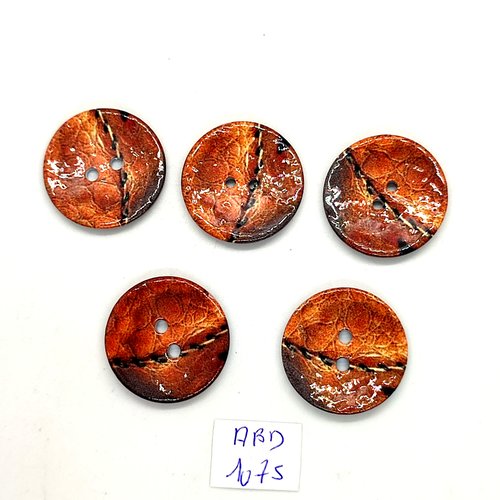 5 boutons en coco orangé / marron - 27mm - abd1075