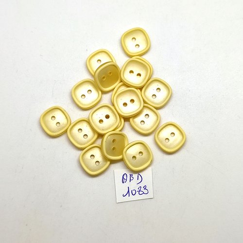 18 boutons en résine jaune clair - 14x14mm - abd1083