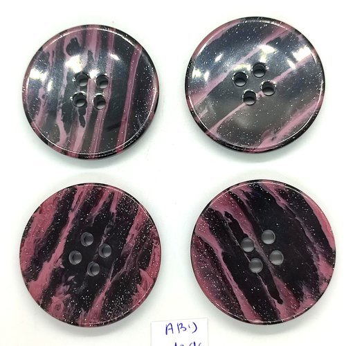 4 boutons en résine violet pailleté - 44mm - abd1096