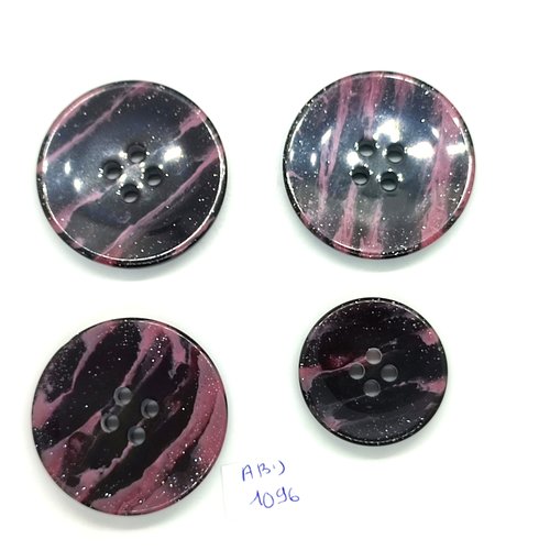4 boutons en résine violet pailleté - 44mm et 33mm - abd1096