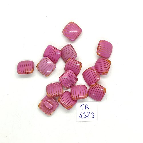 15 boutons en résine rose - 11x11mm - tr4323