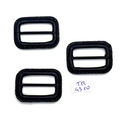 3 boucles de ceinture coulissante résine marron foncé imitation cuir - 30x42mm - tr4310