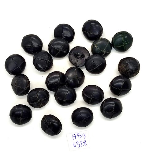 22 boutons en cuir noir - 16mm - tr4328