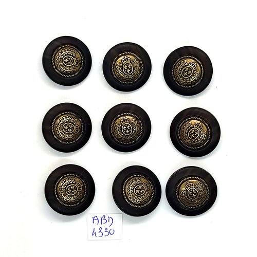 9 boutons en résine noir et bronze - 23mm - tr4330