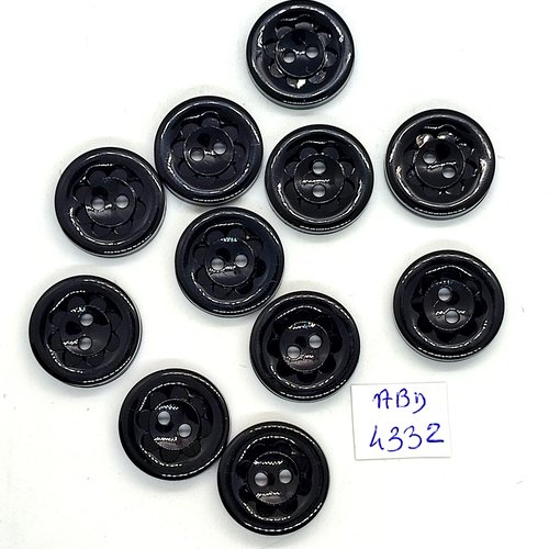 11 boutons en résine noir - 19mm - tr4332