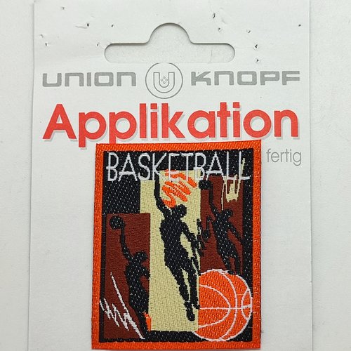 1 thermocollant / écusson à coudre orange noir - baskeball - 4x5cm