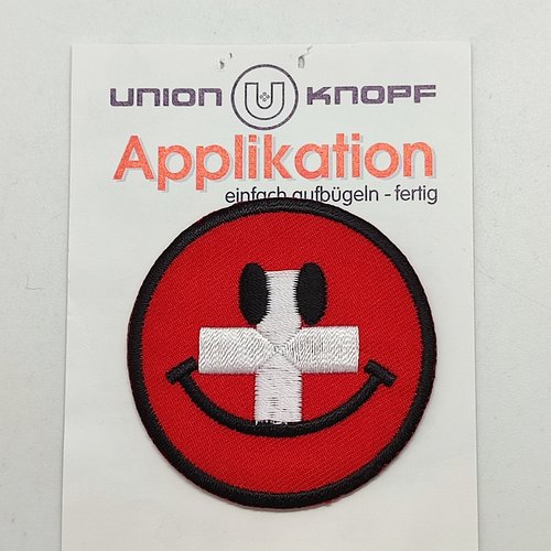 1 thermocollant / écusson à coudre noir rouge et blanc - un sourire - 58mm