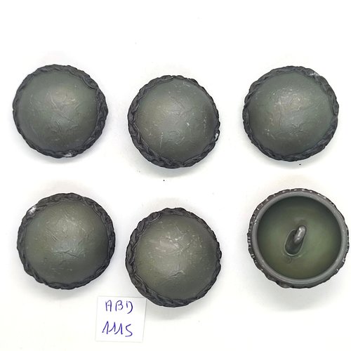 6 boutons en résine gris / vert - 34mm - abd1115