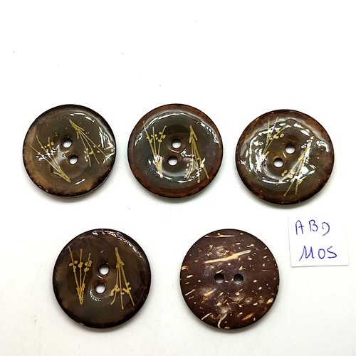 5 boutons en coco taupe / vert - 30mm - abd1105