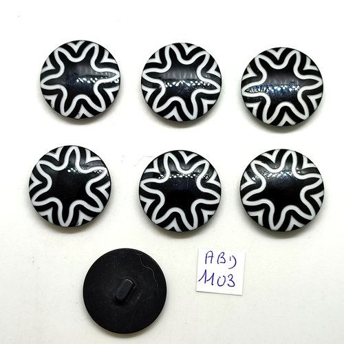 7 boutons en résine blanc et noir - 28mm - abd1103