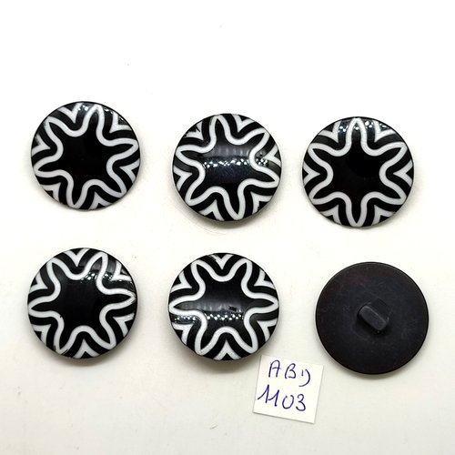 6 boutons en résine blanc et noir - 28mm - abd1103