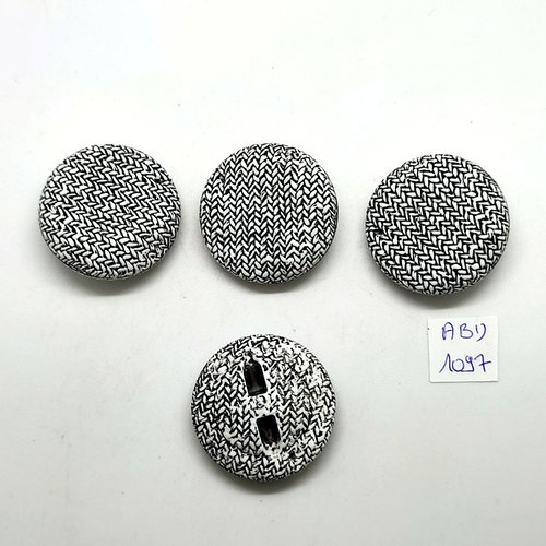 4 boutons en résine blanc et noir - 34mm - abd1097