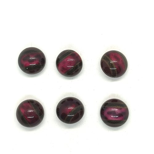 6 boutons en bakélite bordeaux et dessous métal - 18mm
