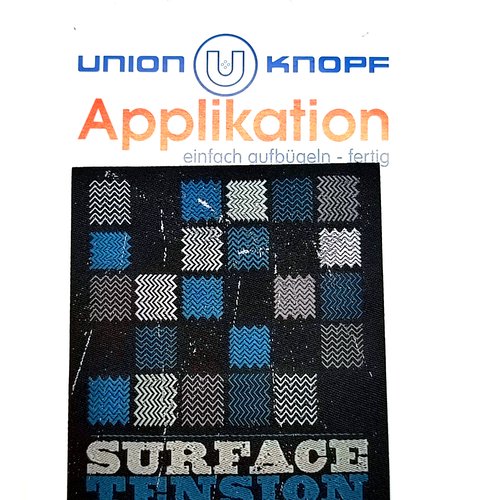 1 thermocollant / écusson à coudre gris et bleu - surface tension - 7,5x9cm