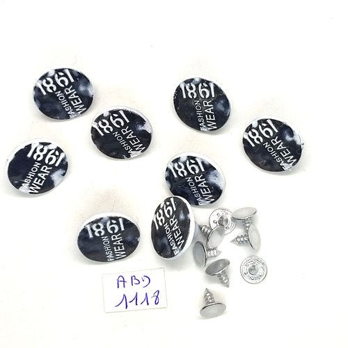 8 boutons pressions en métal gris - 1861 fashion wear - 20mm - abd1118