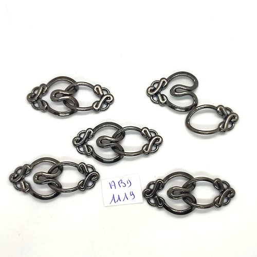 5 boutons brandebourg en métal argenté - 45mm - abd1119