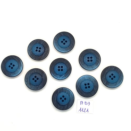 9 boutons résine gris et bleu - 22mm- abd1121
