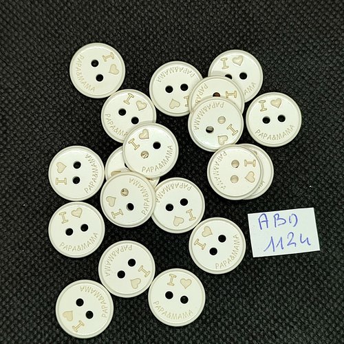 18 boutons fantaisie en résine blanc - 15mm - abd1124