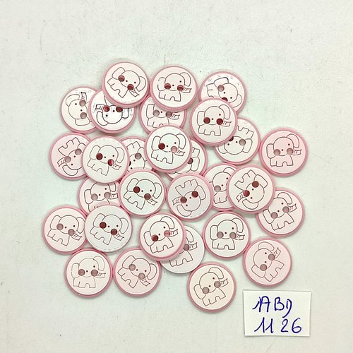 29 boutons fantaisie résine rose - éléphant - 12mm- abd1126