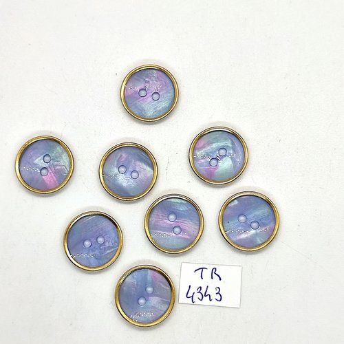 8 boutons résine bleu clair et doré - 18mm- tr4343