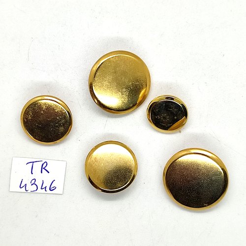 5 boutons métal doré et nylon - 21mm - 17mm et 14mm- tr4346