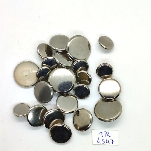 22 boutons métal argenté et nylon - 21mm - 17mm et 14mm - tr4347