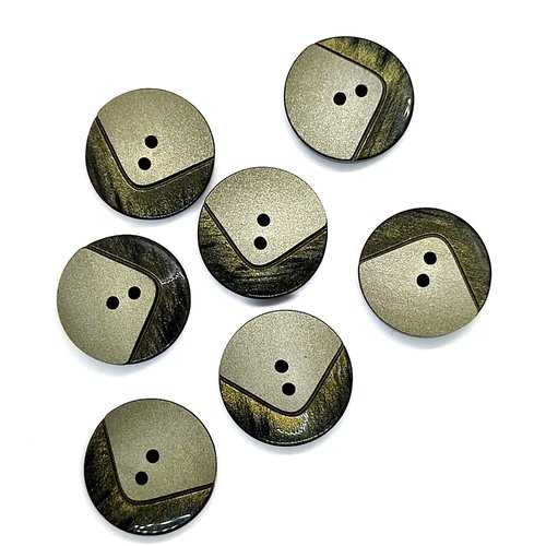 7 boutons résine gris et pailleté vert - 28mm - tr4355