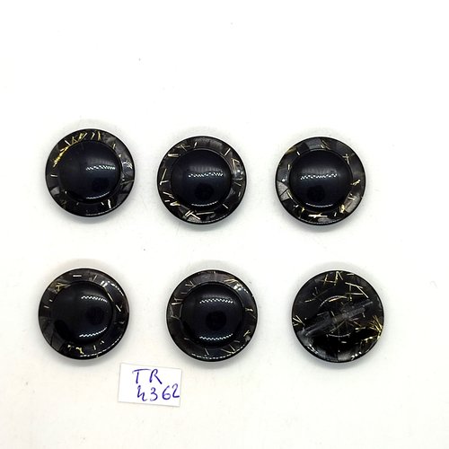 6 boutons résine noir et doré - 23mm - tr4362