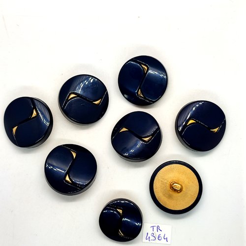 8 boutons résine bleu foncé et doré - 31mm et 25mm - tr4364